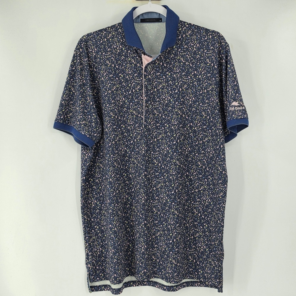 Greyson Mens Stone Eagle Golf Club Performance Polo Shirt Navy Floral Medium